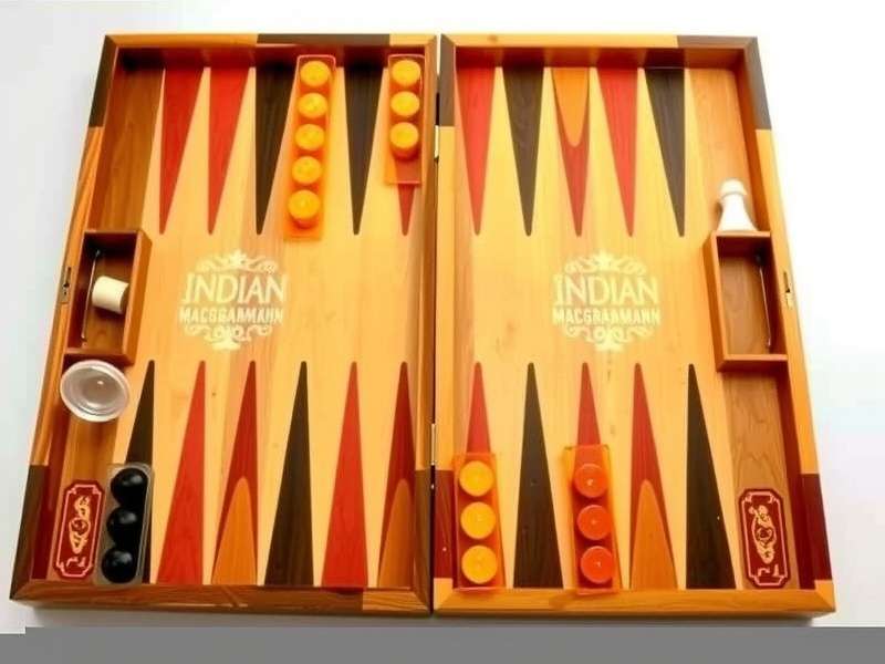 Traditional Indian backgammon board setup with handcrafted pieces and unique arrangement