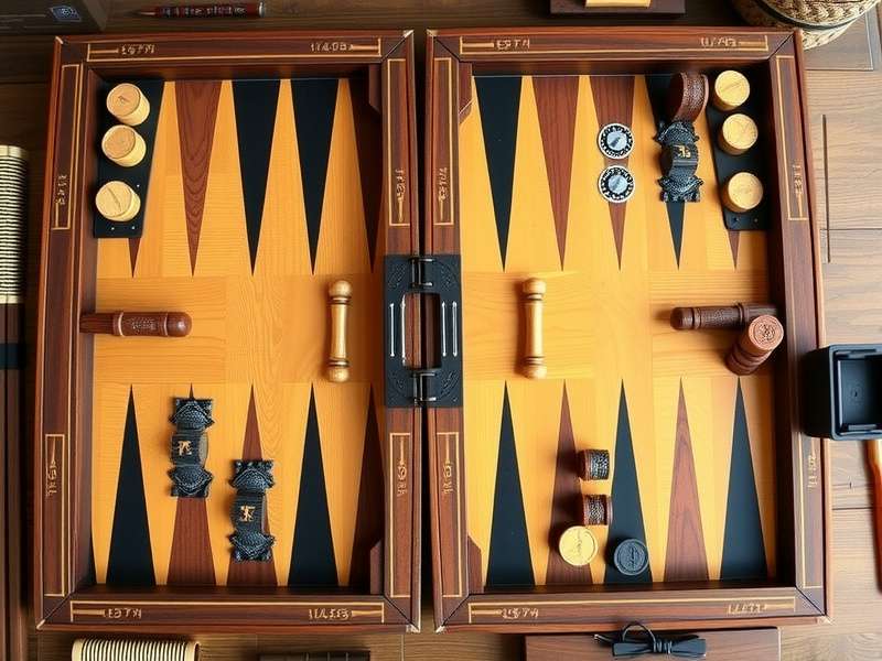 Craftsman carving wooden backgammon board points with chisel