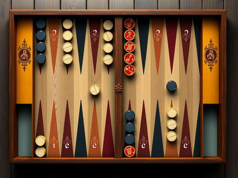 Modern online backgammon game interface showing dice, checkers, and doubling cube