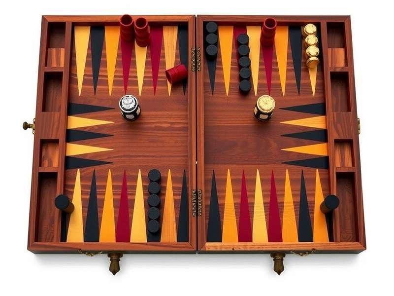 Professional backgammon board setup with checkers in starting position