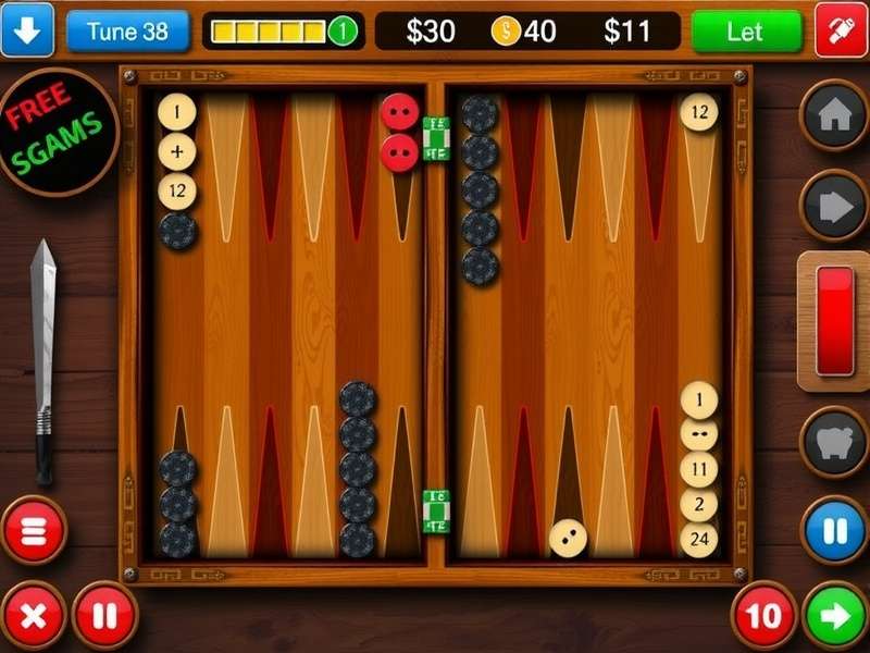 Backgammon board setup with dice and pieces