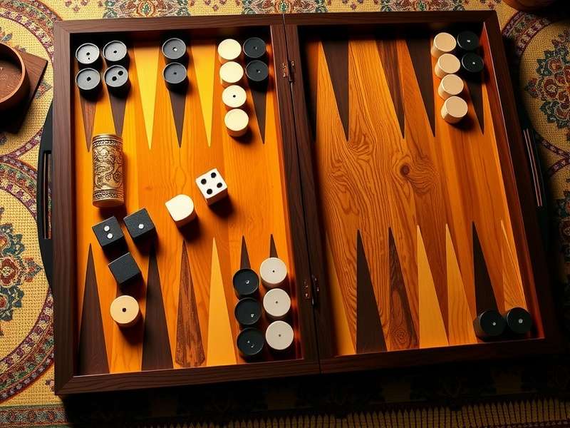 Professional backgammon board setup diagram showing checker placement and triangle numbering