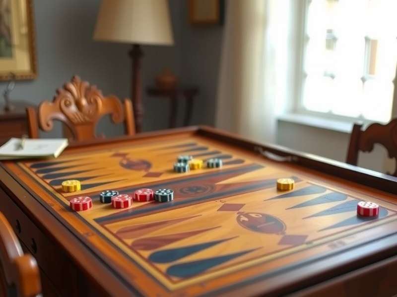 Luxury wooden backgammon game table with leather surface and brass accessories