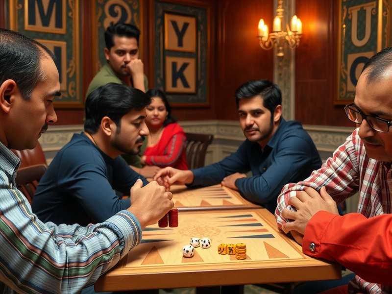 Competitive backgammon tournament in India with players focusing on the board