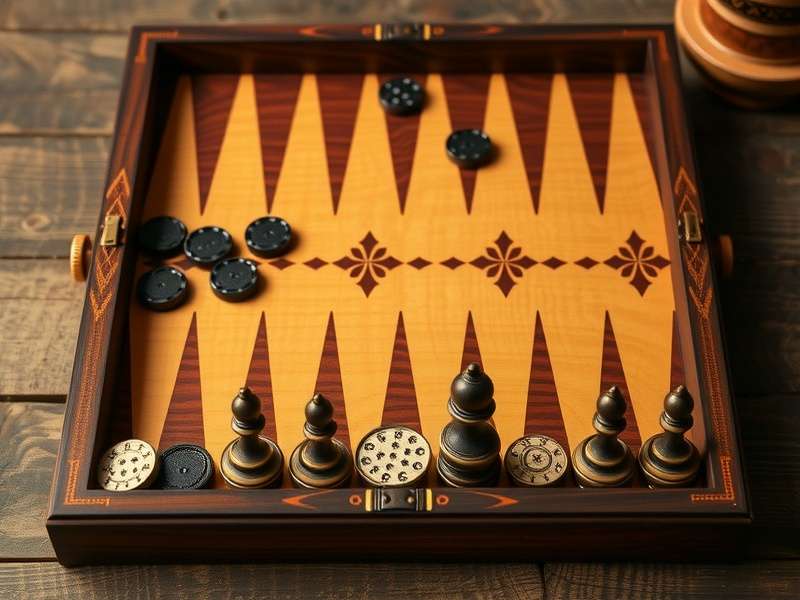 Close-up of intricate mother-of-pearl inlay on a Sheesham wood backgammon board point
