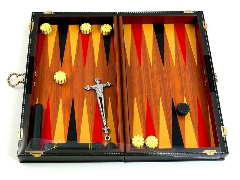 Handcrafted Luxury Leather Backgammon Set with brass checkers