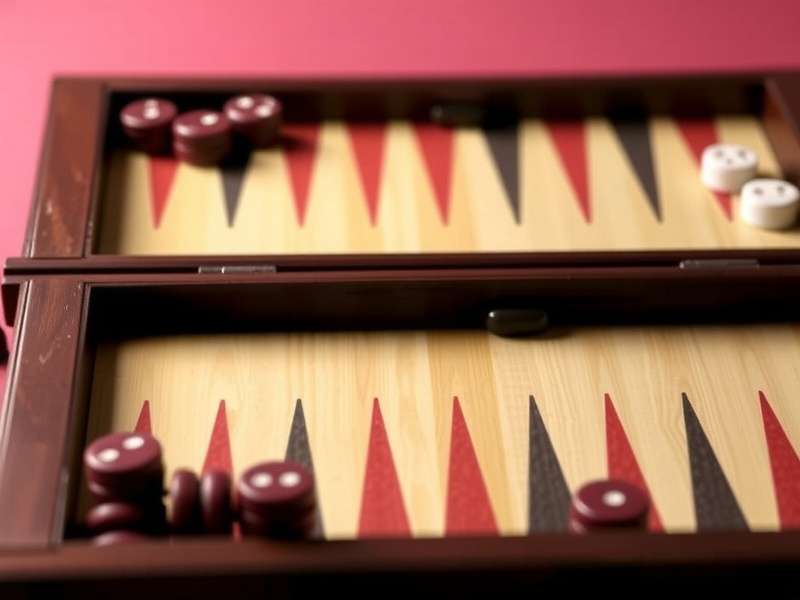 Backgammon board with pieces in a competitive online setting