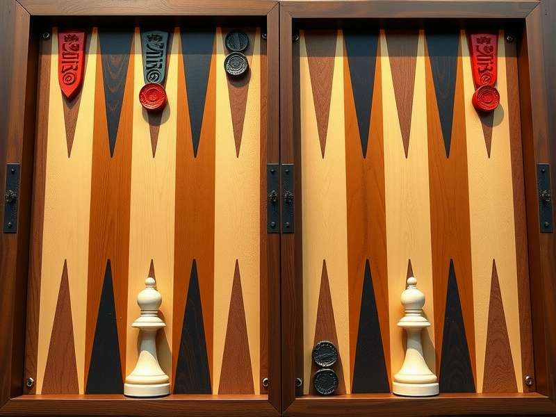 Detailed backgammon board position analysis showing checker movement and doubling cube