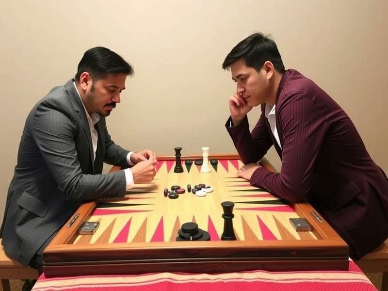 Professional backgammon board setup showing checker positions