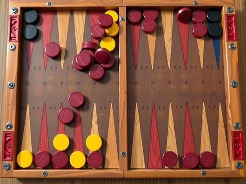 Detailed CAD blueprint of an Indian backgammon board showing points, bar, and hinge placement