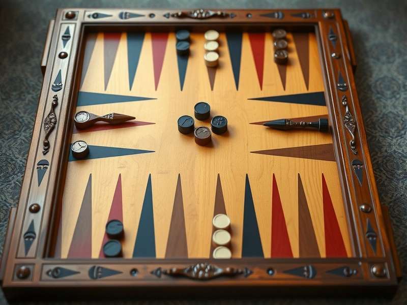 Official backgammon board setup with pieces positioned correctly