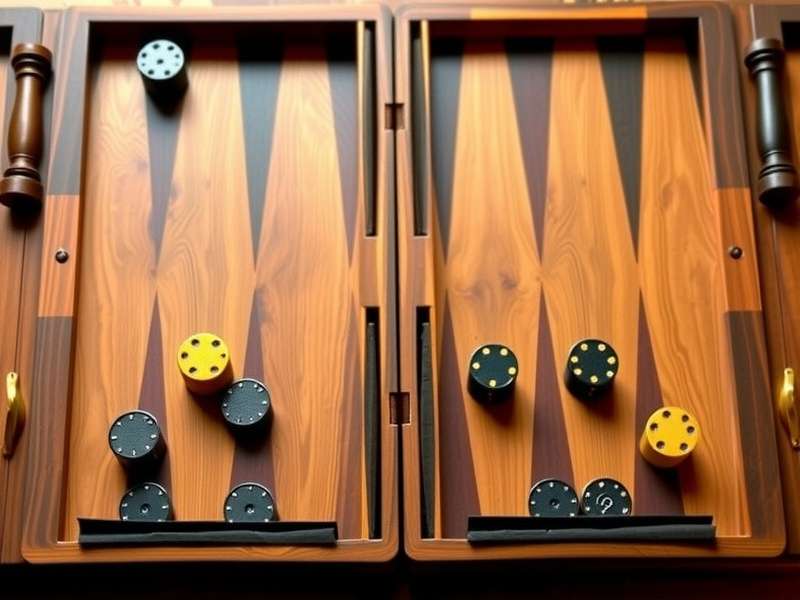Detailed diagram of a backgammon board setup with checkers on points