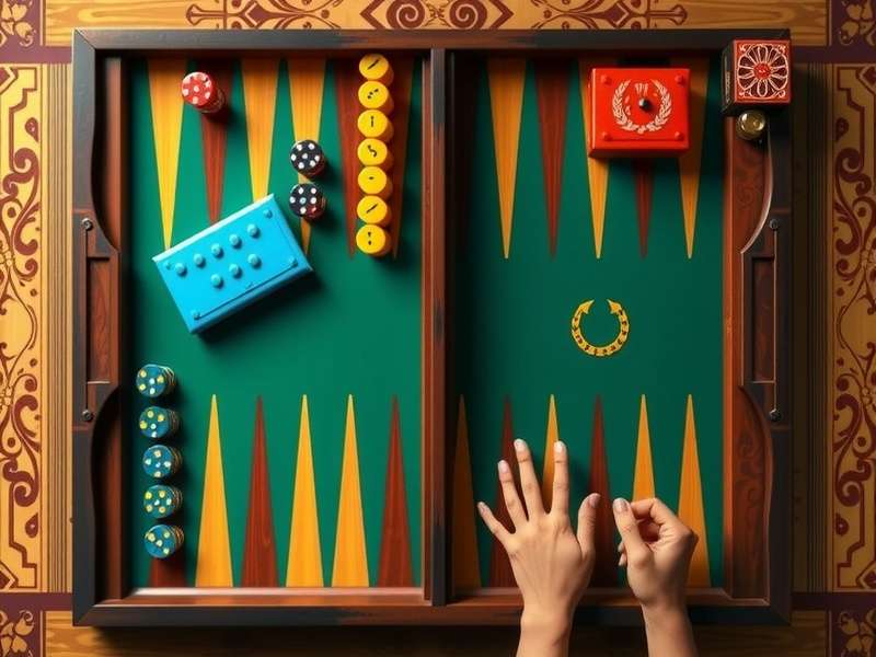 Detailed backgammon board layout showing points, quadrants, and checkers