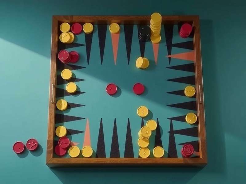 Professional Backgammon board setup with pieces