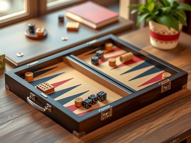 Luxury backgammon set with rosewood board and brass pieces