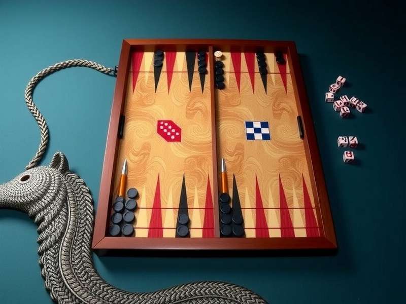 A classic backgammon board with dice and pieces, representing the digital version played on AOL