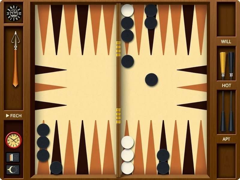 A vibrant online backgammon board with digital dice and pieces
