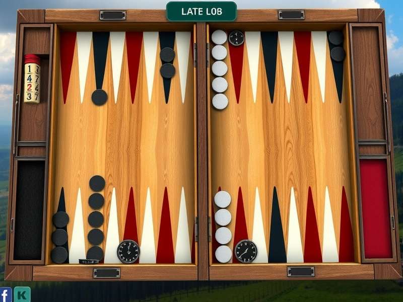 Professional Backgammon board setup with dice and pieces