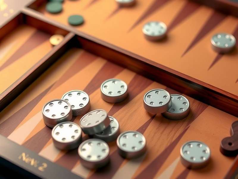 Close-up of a high-quality backgammon board with detailed pieces