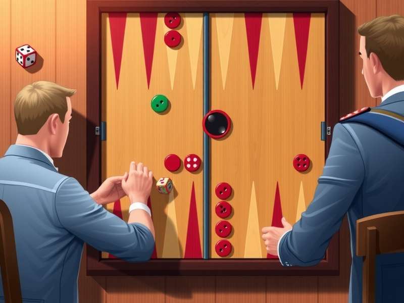 Two people intently playing a game of Backgammon on a beautiful wooden board