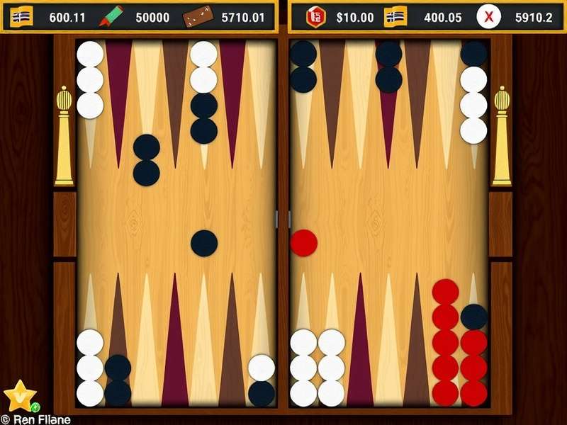 Two people playing competitive Backgammon online on a digital board