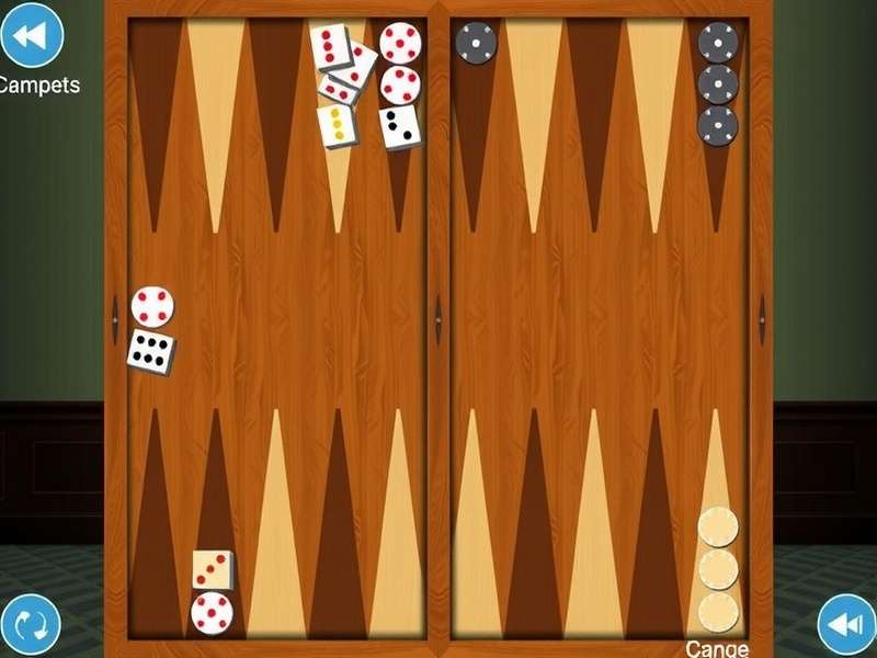 Classic Backgammon board setup on a wooden surface with dice and checkers, representing free computer play in India
