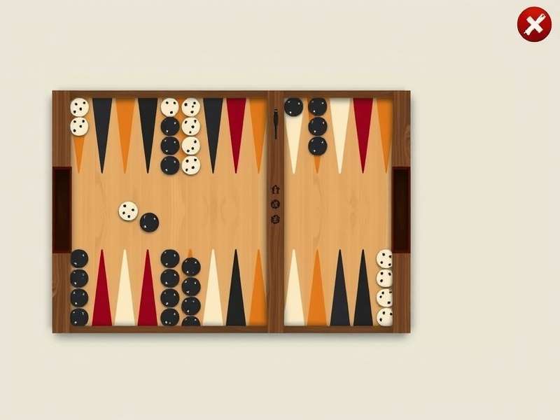 Backgammon board with dice and checkers set up for a game