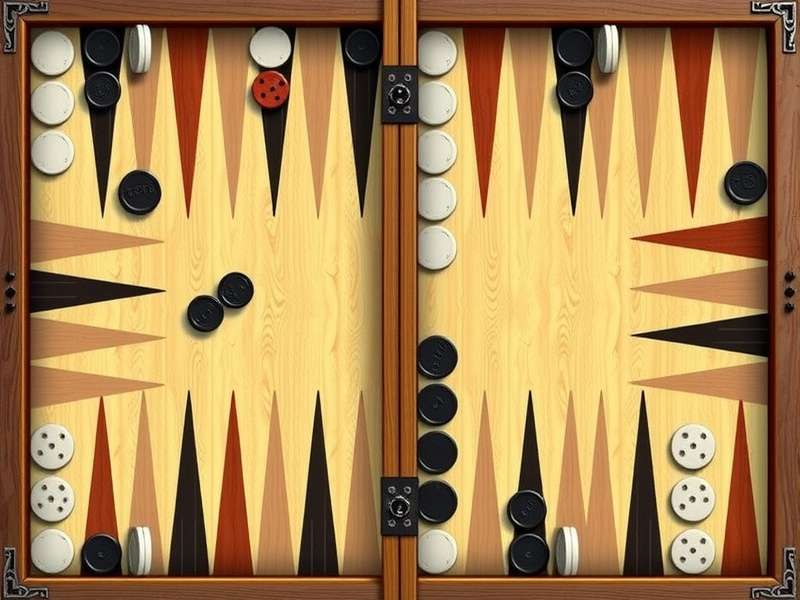 A beautifully crafted wooden Backgammon Game Board with checker pieces and dice, set on a rich tapestry