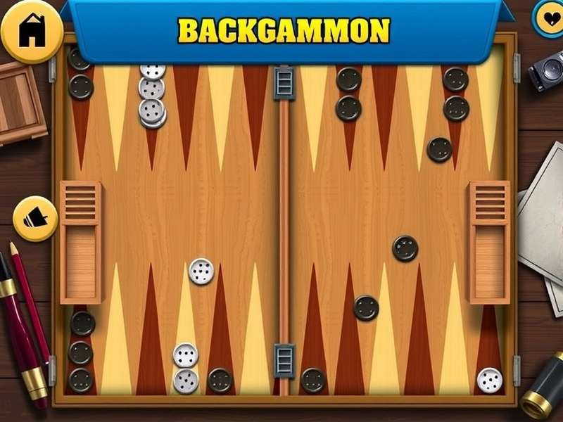 Backgammon game board setup on PC with checkers and dice