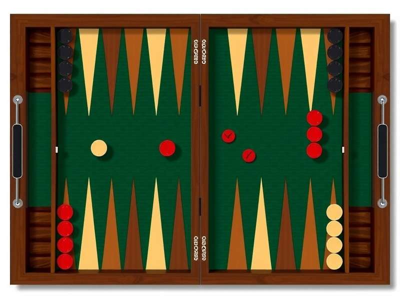 Backgammon setup diagram showing board layout with checkers in starting position, points numbered 1 to 24