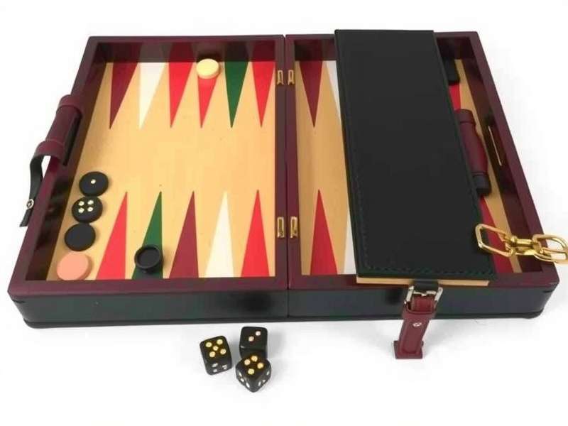 Premium leather backgammon set handcrafted in India with full-grain leather and hand-stitched board