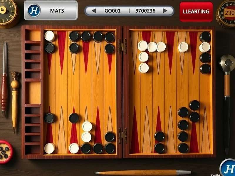 Classic Backgammon board setup with 15 checkers per side arranged across 24 points, standard Indian playing position